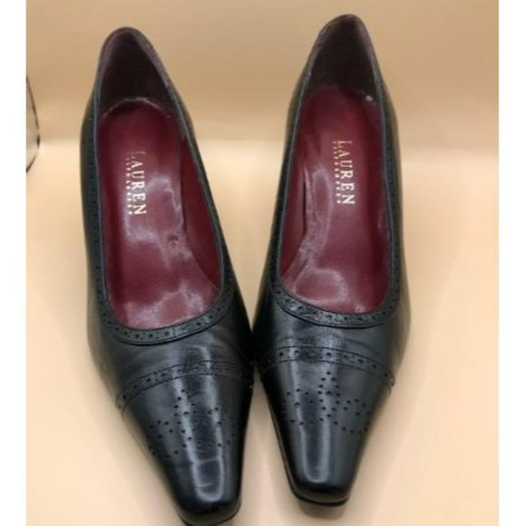 Lauren Ralph Lauren Black Leather Classic Pump Heels 7 - Picture 2 of 6